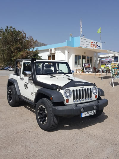 Eye Drive Car Rental service point in Crete with jeep fleet